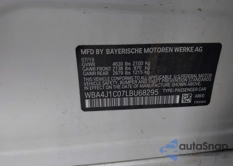 2020 BMW 430I Gran Coupe z USA, uszkodzony, nr VIN WBA4J1C07LBU68295